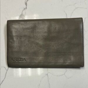 Krizia Italian Leather Wallet Olive Green Billfold